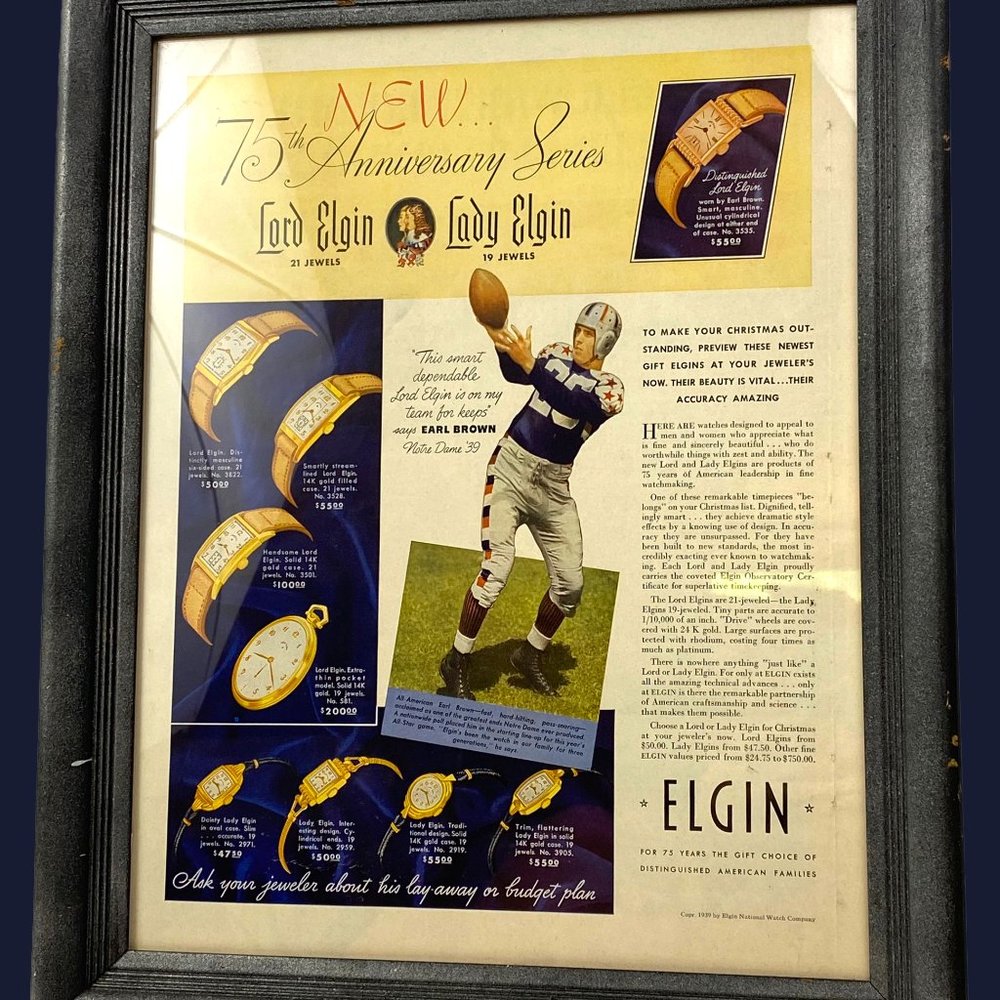 1939 Elgin Watches Ad framed vintage advertisement Life Magazine